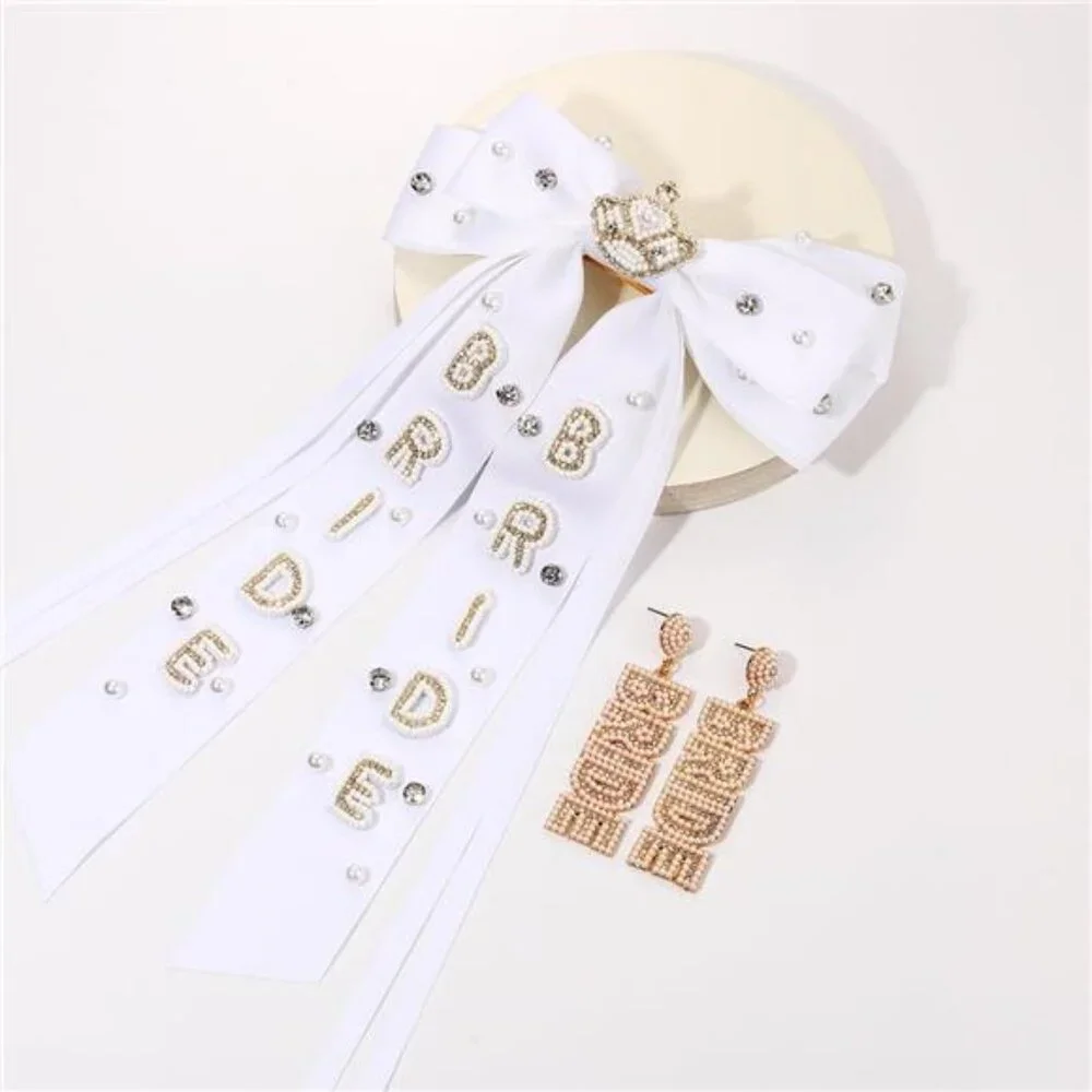 Bride Hair Bow Clips for Women Beaded Bride Hair Clips Statement White Silky